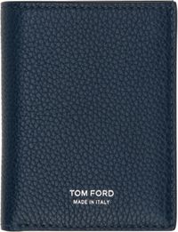 TOM FORD Navy Grain Leather Folding Card Holder
