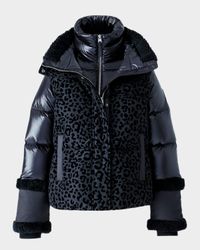 Lydana-FLP Leopard Short Down Jacket with Detachable Bib