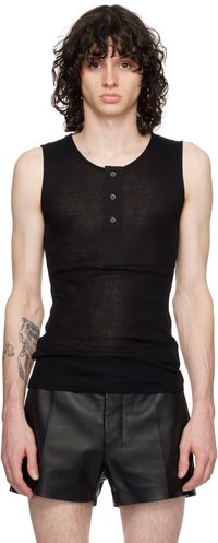 AMI Paris Black Ribbed Tank Top