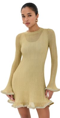 SIMKHAI Zelda Long Sleeve Mini Dress Gold M