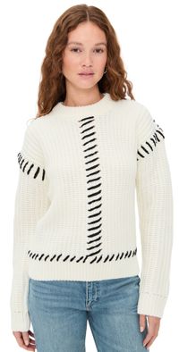 English Factory Stitch Detailed Chunky Crew Neck Sweater Cream/Black L