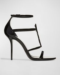 100mm Opyum YSL Patent Leather Sandals with Black Hardware