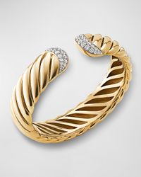 Sculpted Cable Cuff Bracelet in 18K Yellow Gold with Pave Diamonds, Size M