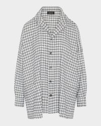 Mini Houndstooth Wide Longer-Back Double Stand-Collar Shirt Jacket (Long Length)
