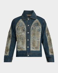 Men's Mechanic Embroidered Patchwork Trucker Jacket