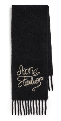 Acne Studios Vally Solid Embroidered Winter Scarf Black One Size