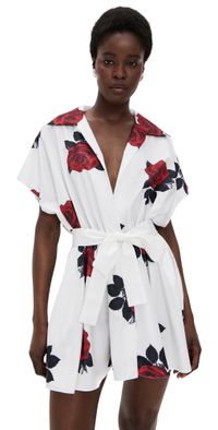 Norma Kamali Super Sleeveless Boyfriend Shirt Flared Mini Dress Rose Print XS