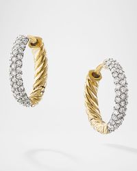 Petite Pave Huggie Hoop Earrings in 18K Gold, 14mm