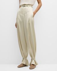 High-Rise Pleated Belted Straight-Leg Tie-Cuff Trousers
