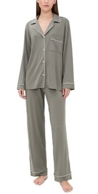 Eberjey Gisele Long Pajama Set Smokey Olive/Ivory S
