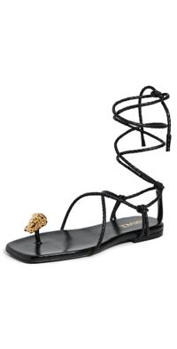 Versace T.10 Lamb Leather Flat Sandals Black-Versace Gold 37