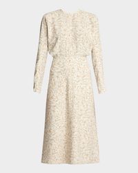 Printed Dolman-Sleeve Midi Dress