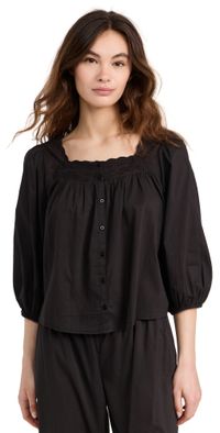 THE GREAT. The Eyelet Button Sleep Top Black 2