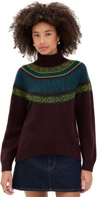 Jumper 1234 Fair Isle Roll Collar Sweater Hickory Dark Violet Amber 1