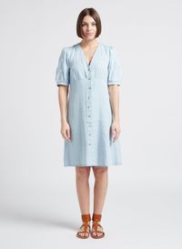 Pieces - Robe courte Col V à motifs brodés - Taille L - Bleu