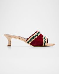 50mm Marebis Embroidered Kid Suede Mule Sandals