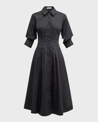 Jazz Poplin Pintuck Midi Shirtdress