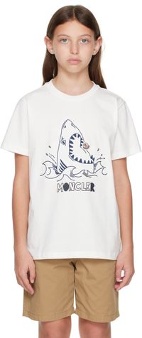 Moncler Enfant Big Kids White Embroidered Shark Motif Cotton T-shirt