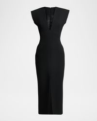 Raw-Edge Structured Sleeveless Midi Dress