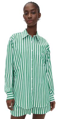 Hunza G Cabana Shirt Emerald Cabana Stripe L/XL