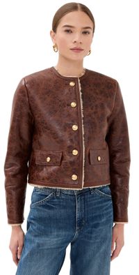 Nili Lotan Zanie Short Shearling Coat Vintage Whiskey L