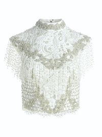 Women's Pria Beaded Fringe Lace Top - Off White - Size 12