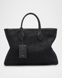 Men's Large Jacquard and Leather Tote Bag