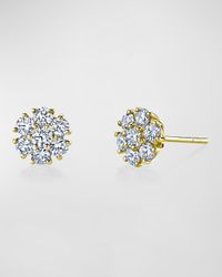 18K Gold Round Diamond Flower Stud Earrings, 1tcw, 0.31"L / 0.31"W