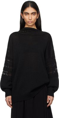 Y's Black Crochet Long Sleeve Sweater