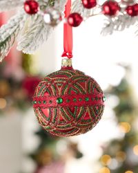 Crimson Frost Glass Christmas Ornament