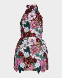 Deirdre Sequin Embroidered Halter Mini Dress