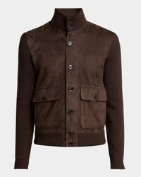 Men's Suede Front and Ribbed Merino Wool Jacket