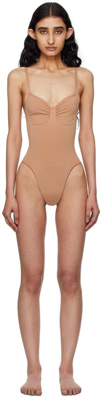 SKIMS Justaucorps brun clair à dos ouvert et à entrejambe de style tanga - Seamless Sculpt