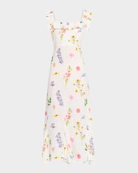 Gia Ruffle Floral-Print Linen Midi Dress