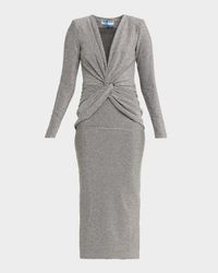 Jarra Twist-Front Shimmer Bodycon Midi Dress