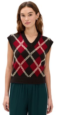 Guest in Residence Argyle Vest Burnt Cocoa Combo M