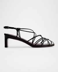 Strappy Leather Kitten Slingback Sandals