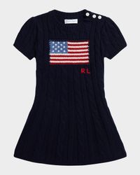 Girl's American Flag Cashmere Cable Knit Dress, Size 3M-24M