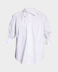 Sirena Smocked-Sleeve Poplin Top