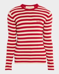 Men's Stripe Chest-Logo Crewneck Sweater