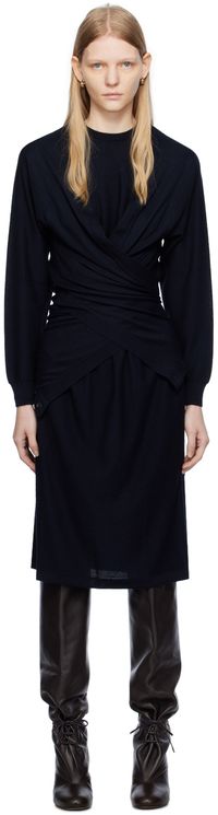 LEMAIRE Navy Trompe L'Œil Midi Dress