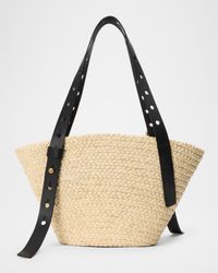 x Paula's Ibiza Punch Hole Small Basket Shoulder Bag in Raffia