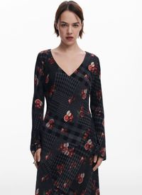 Desigual - Robe midi Col V à carreaux - Taille XL - Noir