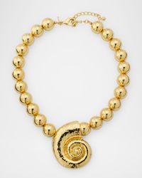 Golden Ball Beaded Seashell Pendant Necklace