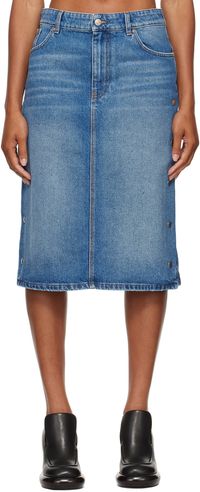 Stella McCartney Jupe midi bleue en denim à fentes à boutons-pression