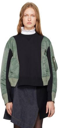 sacai Navy & Green Bomber Sweatshirt