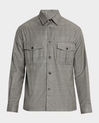 Men's Wool Check Overshirt with Suede Trim