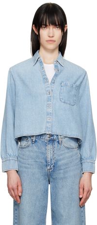 rag & bone Chemise écourtée Maxine bleue en denim ultraléger