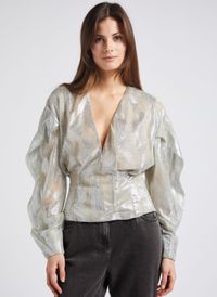 Iro - Top Col V jacquard métallisé - Taille 38 - Argent