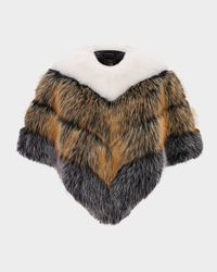 Multicolor Chevron Fox-Like Faux Fur Cape